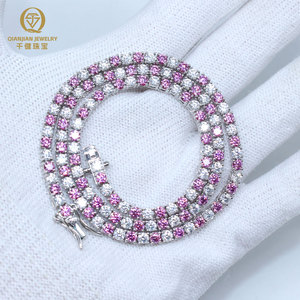 Tùy Chỉnh 3Mm Quần Vợt Chuỗi 925 Bạc Vòng Cổ Thời Trang Phong Cách Liên Kết Chuỗi Trắng & Màu Hồng Moissanite Kim Cương Chuỗi Thiết Kế Mới - Product Image 4