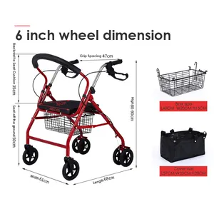 Cadeira de alumínio para transporte de cadeiras de rodas com apoio para os pés, cadeira de enfermagem para adultos e andadores de reabilitação