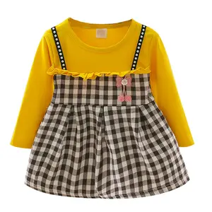 Rosa und gelbes Kleid Baby Tartan Blumen Baby Mädchen Geburtstags kleider Kinder Party Kleider 70-100cm