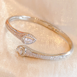 Double-Headed Teardrop Zirconia <b>Bangle</b> 18K Gold Plated <b>Copper</b> Party Jewelry Silver And Gold Color - Product Image 3