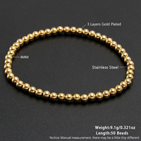 Bracelets extensibles perlés en acier inoxydable doré faits à la main pour femmes et hommes, plaqués or 18 carats, bijoux minimalistes à superposer, tailles 4, 6, 8 mm