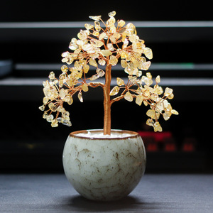 Citrine <b>Crystal</b> <b>Tree</b> Handmade Money <b>Tree</b> Ceramic Base Home Decoration Ornament - Product Image 1