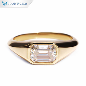 Tianyu Gems D VVS1 5*7mm 1ct <span class=keywords><strong>Esmeralda</strong></span> corte Moissanite diamante 10K 14K 18K oro amarillo sólido hombres anillos - Product Image 1