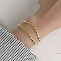Bracelet à double couche en forme de V, argent sterling 925 plaqué or 18 carats, bracelet ouvert pour femmes, tendance, bijoux fins personnalisés