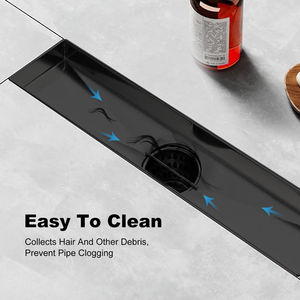 Desagüe de Ducha Lineal Moderno de 12 Pulgadas en Negro Mate con Rejilla con Patrón de Ladrillo, Acero Inoxidable SUS304, Desagüe Largo para Piso de Baño - Product Image 5