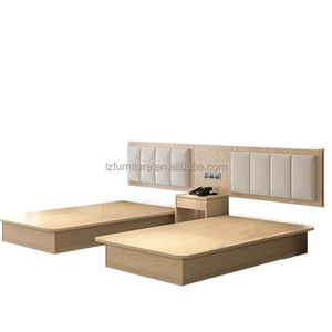 Low Cost Hotel <b>Bed</b> Customize Queen King Size Solid Wood <b>Platform</b> <b>Bed</b> <b>Frame</b> with Nightstands &Fabric Upholstered Headboard - Product Image 5