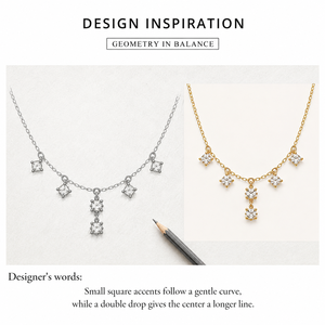 Collier pendentif carré en zircon, acier inoxydable, plaqué or 14 carats sous vide, option chaîne réglable, tons or et argent - Product Image 5