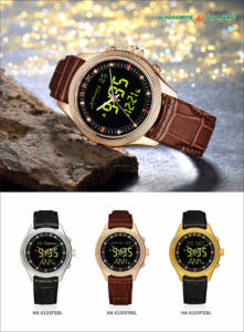 Montre numérique professionnelle HA-6105 avec <span class=keywords><strong>prière</strong></span> musulmane arabe, bracelet Azan automatique, <span class=keywords><strong>boussole</strong></span> Qibla, cuir, alliage, ovale, 5 mm - Product Image 5