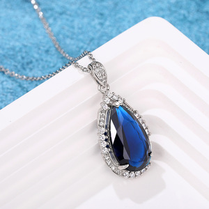 Collar Gargantilla con Colgante de Piedra en Forma de Lágrima Azul Real para Mujer, Joyería de Moda con Estilo Pavé Brillante - Product Image 3