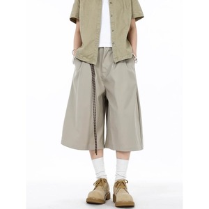 Pantalones Capri 3/4 de Pierna Ancha con Pliegues Vintage y Cordón Decorativo para <span class=keywords><strong>Hombre</strong></span>, Estilo Streetwear Japonés - Product Image 4