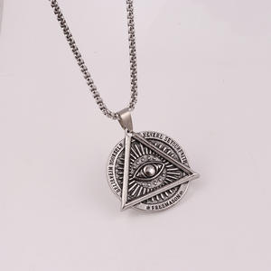 ヴィンテージステンレススチールチェーンシルバー自分を信じてアイペンダントターコイズ合金ネックレスNA012 - Product Image 4