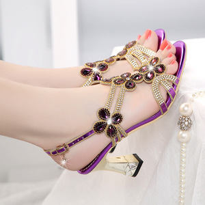 Xuanhui, Nuevo Diseño, Tendencia de Moda, Zapatos de Boda de Cuero Genuino para Exteriores, Sandalias con Tira en el Tobillo y Tacón Alto de Bloque de 7.5cm con Pedrería - Product Image 2