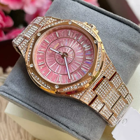 Montre à quartz pour femme MKOriginals avec logo personnalisé, boîtier irrégulier entièrement serti de cristaux, montre-bracelet pour femme, vente en gros, MOQ usine