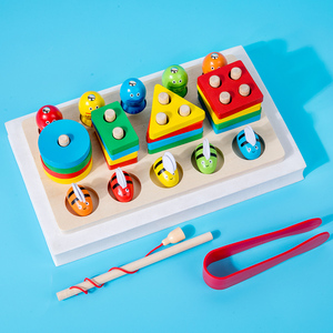 Jeu de pêche Montessori en bois pour enfants, avec pinces, formes et couleurs assorties, nouveau jeu d'entraînement manuel pour le tri des formes et des couleurs, vente en gros - Product Image 2