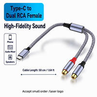 Câble audio tressé adaptateur Type-C vers double RCA femelle pour ordinateur portable, smartphone, ordinateur de bureau, amplificateur, haut-parleur, table de mixage audio
