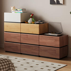 Mesita de Noche de Madera Maciza de Lujo Ligero, Gabinete Moderno para Dormitorio, Cajonera de Almacenamiento Combinable, Módulo para Pie de Cama - Product Image 4