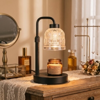 Lampe chauffe-bougie électrique sans flamme avec abat-jour en verre gaufré et 4 niveaux de luminosité réglables pour bougies et cires fondues
