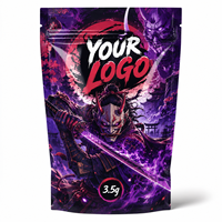 Sachet Mylar personnalisé 3,5g Za Pack avec logo personnalisé, pochette brillante refermable, sac d'emballage stand-up Oni Samurai Anime