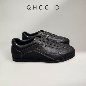 Chaussures décontractées pour hommes en cuir véritable noir à bout rond, lacées, respirantes, avec semelle extérieure en caoutchouc, pour le printemps et l'été - Product Image 3