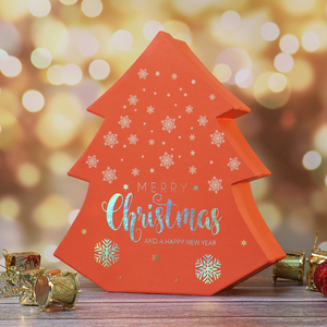 Caja de regalos de cartón con forma de árbol <span class=keywords><strong>rojo</strong></span> de Navidad estampado dorado para embalaje de dulces - Product Image 6