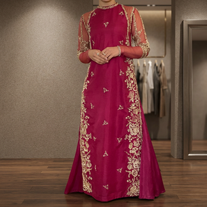 Women's <b>Casual</b> <b>Long</b> Kurta <b>Dress</b> with Crystal Bead Dabka Embroidery and Lace Work - Product Image 4