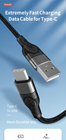 Superventas A11L 3A 1M línea de datos trenzada de nailon tipo C cargador USB de teléfono móvil de carga rápida precio barato Urus con voltaje de 5V