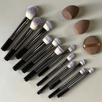 Ensemble de 12 pinceaux de maquillage en fibres synthétiques, manches en plastique, poils doux, poudre, fard à paupières, anticernes