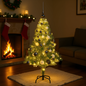 Árbol de Navidad Artificial de 47.2 Pulgadas con 150 Luces LED Blancas Cálidas, Decoración Interior con Base y Nieve Artificial - Product Image 2