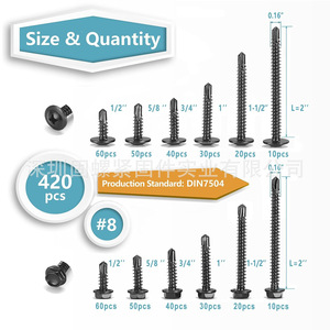 410 Stainless Steel #8 Truss Head Hex Washer Self Tapping <b>Screw</b> Assortment 420pcs Imperial Inch Metal Fastener <b>Set</b> - Product Image 2