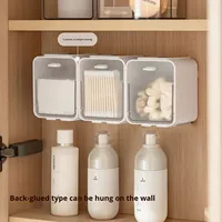 LANZYLO Boîte de rangement rectangulaire en plastique ABS+PS, style moderne et simple, avec miroir, suspendue, anti-poussière, couvercle rabattable, pour cosmétiques et maquillage