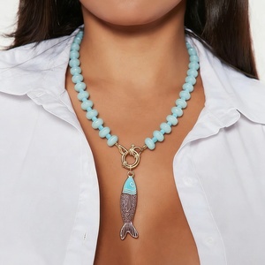 Collier bohème coloré en résine perlée avec pendentif poisson, style vacances, bijoux ras-du-<span class=keywords><strong>cou</strong></span>, vente en gros REACH - Product Image 6