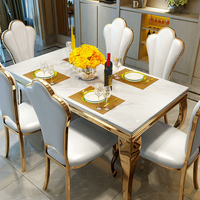 Karois — Table à manger rectangulaire en marbre, grande Table, populaire et pratique, Design chinois, plateau en marbre