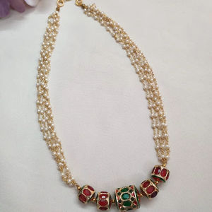 Jadau สร้อยคอลูกปัดหินไข่มุกมาลาสองชั้นสำหรับผู้หญิงทำด้วยมืออินเทรนด์สินค้าจำนวนมาก - Product Image 1