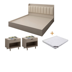 Juego de Muebles de Dormitorio Modernos y Económicos, Diseño de Paneles de Madera, Estructura de Cama con Plataforma, Cabeceras Tapizadas, Espuma Viscoelástica, para Apartamento - Product Image 2