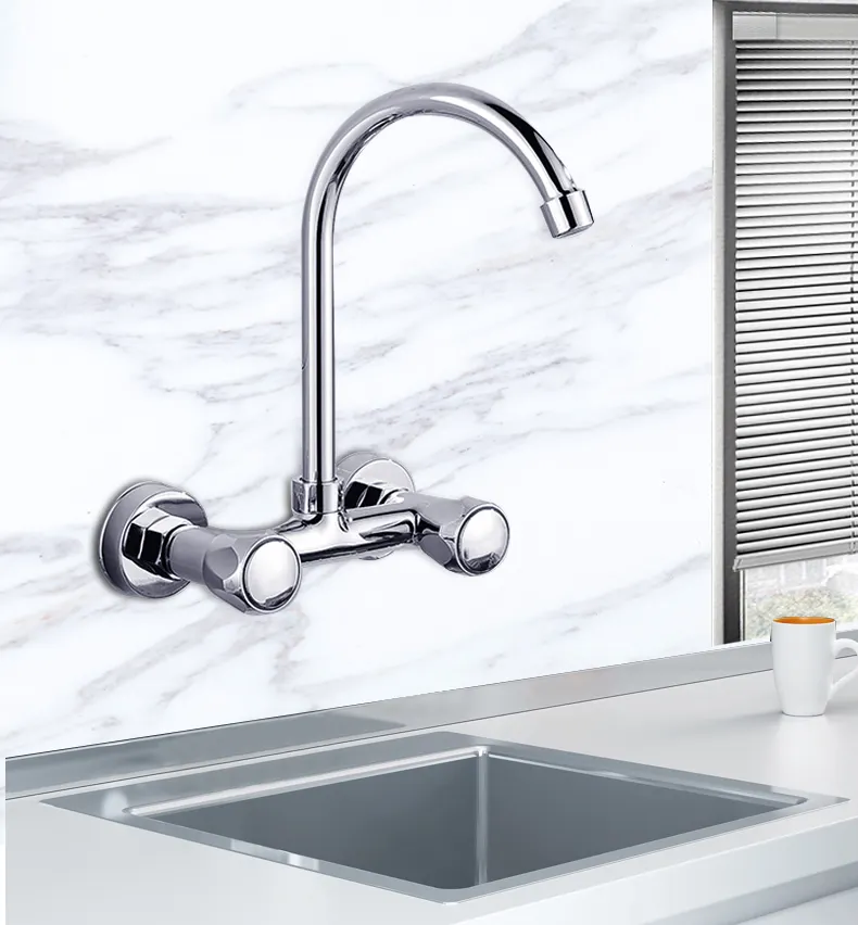 Hot and Cold Water Tap Wall mounted Solid Brass Chrome Kitchen Faucet sink water tap