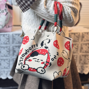 Bolso de mano a rayas de diseño exclusivo para bodas, festivo, de poliéster, con estampado navideño y de Año Nuevo, con asa doble. - Product Image 6