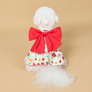 Sweet Floral <b>Print</b> Pet Dress For Dogs <b>Extra</b> <b>Large</b> Red Detachable Bow Cute Dog Outfit - Product Image 2