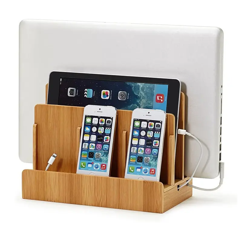 Simple All-in-one Organizer Public Mobile Phone Bamboo Magnetic Charging Dock Station And Cable For Appliances