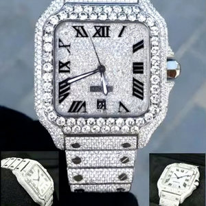 Montre automatique pour homme personnalisée avec cadran arabe carré en verre cristal, résistante à l'eau 10 bars, en acier inoxydable, sertie de moissanite VVS - Product Image 1