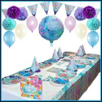Ensemble de décorations de fête sur le thème des sirènes avec assiettes en papier, gobelets, support à gâteau et centres de table - Vaisselle de fête pour enfants personnalisable