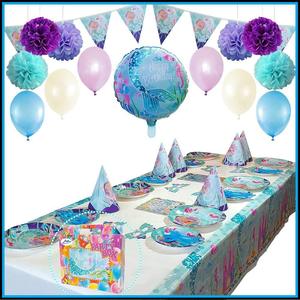 Juego de Decoraciones para Fiesta Temática de Sirenas, Platos de Papel, Vasos de Papel, Soporte para Pasteles, Vajilla para Fiesta Infantil - Product Image 4