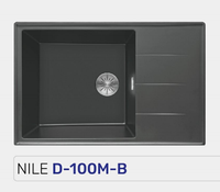 Évier de cuisine simple à poser sur comptoir NILE D-100M-B en quartz composite noir mat, sans robinet, poste de travail certifié CE