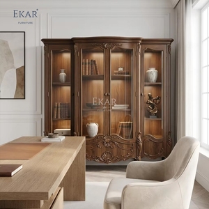 Vitrina de biblioteca con frente de cristal estilo Versalles |   Librería Clásica Francesa de Madera Maciza de Lujo - EKAR - Product Image 4