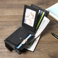 Dompet Kulit Asli Pria Model Pendek Fashion Anti Maling RFID, Penutup Ritsleting dan Hasp, Anti Magnetik, Penjepit Uang Koin
