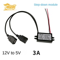Module de conversion de puissance USB 12V vers 5V 3A pour voiture, mini chargeur double port pour navigateur et enregistreur, en ABS