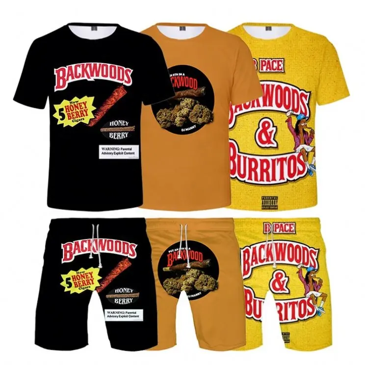 Fashion Print Brand Backwoods Men T Shirt Beach Shorts Sweatsuit Summer Clothing Outfits Casual Two Piece Set