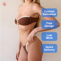 Ensemble de bikini deux pièces marron sans bretelles grande taille avec tissu Spandex/Polyester, anti-UV, séchage rapide, caractéristiques personnalisables