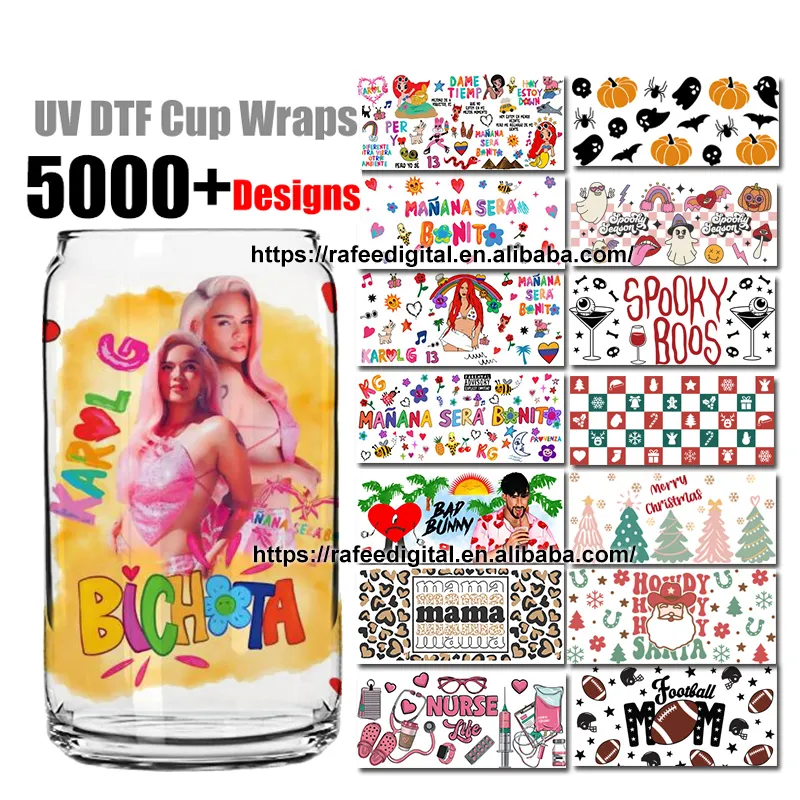 Wholesale Custom Design Christmas Halloween Theme 16oz 16 oz Glass Can UVDTF Tumbler Sticker Decals UV DTF Cup Wrap Transfers