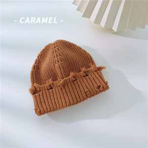 Nouvelle mode <span class=keywords><strong>en</strong></span> détresse Crochet Beanie chapeau d'hiver tricoté manchette Beanie <span class=keywords><strong>laine</strong></span> solide blanc casquette d'hiver - Product Image 3