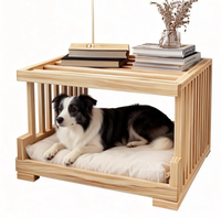 Dongma Luxuriöses Indoor-Holz-Haustierbett mit Nachttischfunktion, Elegantes Wohnzimmermöbel mit Tiermuster, Hundebox aus Holzkonstruktion, Einfach zu Montieren